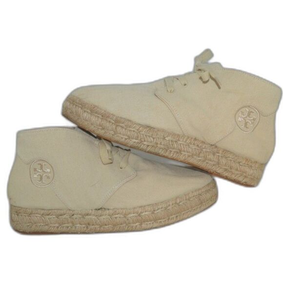 Tory Burch Rios Lace Up Cream Espadrille Booties boots Size 8 - Picture 4 of 13